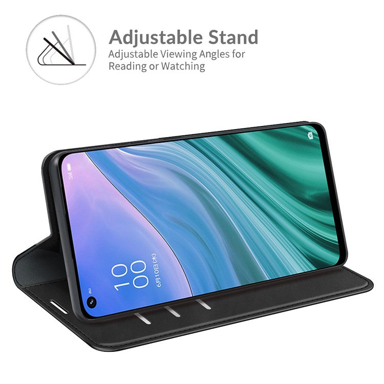Skin-Touch Auto-absorbed Leather Cover with Wallet Stand for OPPO A54 5G/A93 5G/A74 5G/OnePlus Nord N200 5G - Black
