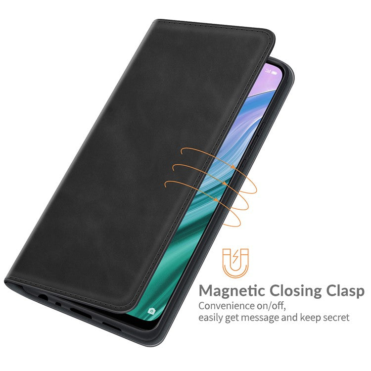 Skin-Touch Auto-absorbed Leather Cover with Wallet Stand for OPPO A54 5G/A93 5G/A74 5G/OnePlus Nord N200 5G - Black