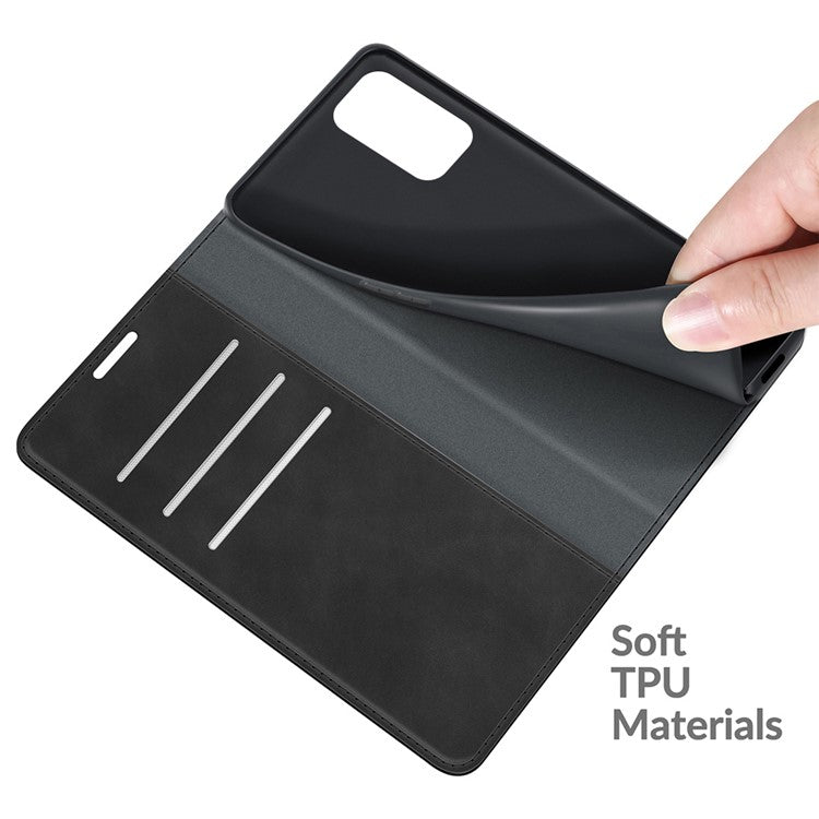 Skin-Touch Auto-absorbed Leather Cover with Wallet Stand for OPPO A54 5G/A93 5G/A74 5G/OnePlus Nord N200 5G - Black