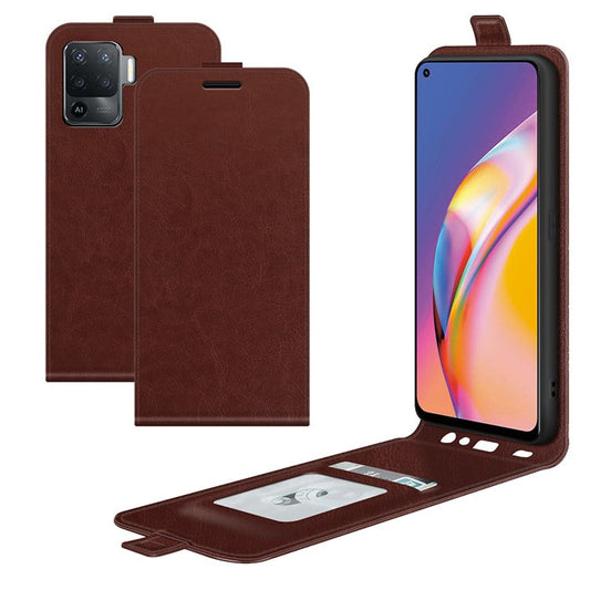 Vertical Flip Crazy Horse Leather Protector Case with Card Slot for Oppo A94/Oppo F19 Pro - Brown