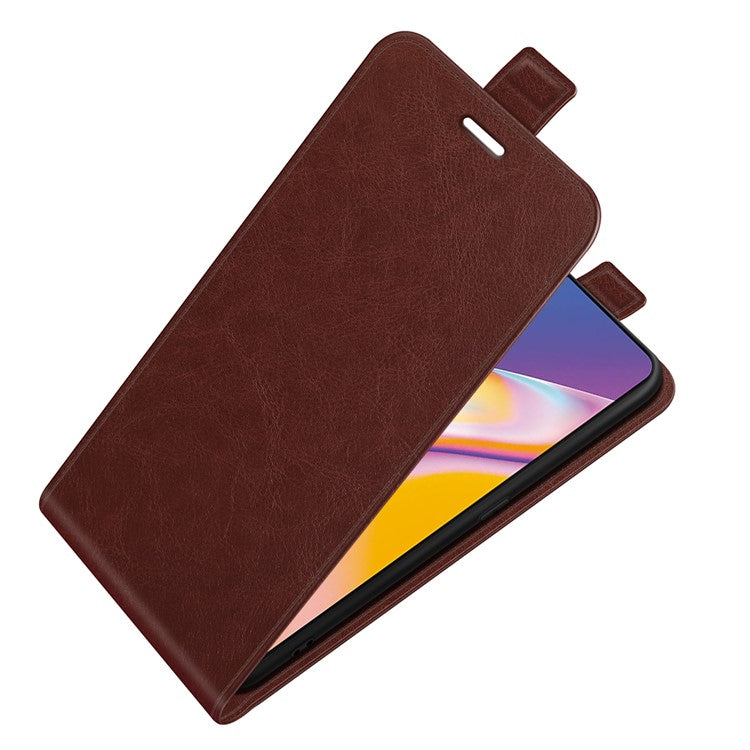 Vertical Flip Crazy Horse Leather Protector Case with Card Slot for Oppo A94/Oppo F19 Pro - Brown