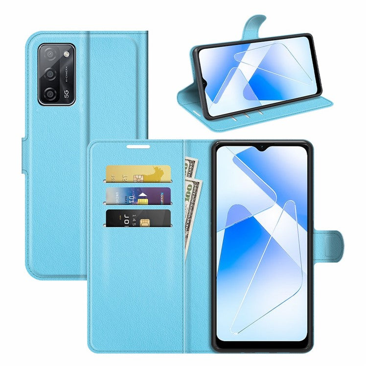 Litchi Skin Magnetic Leather Stand Case for Oppo A55 5G - Blue
