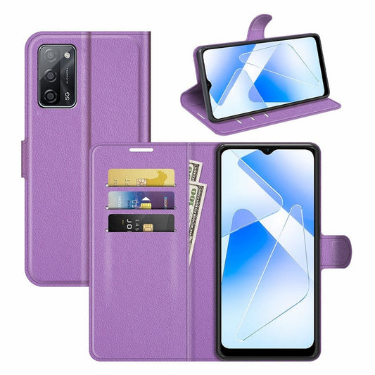 Litchi Skin Magnetic Leather Stand Case for Oppo A55 5G - Purple