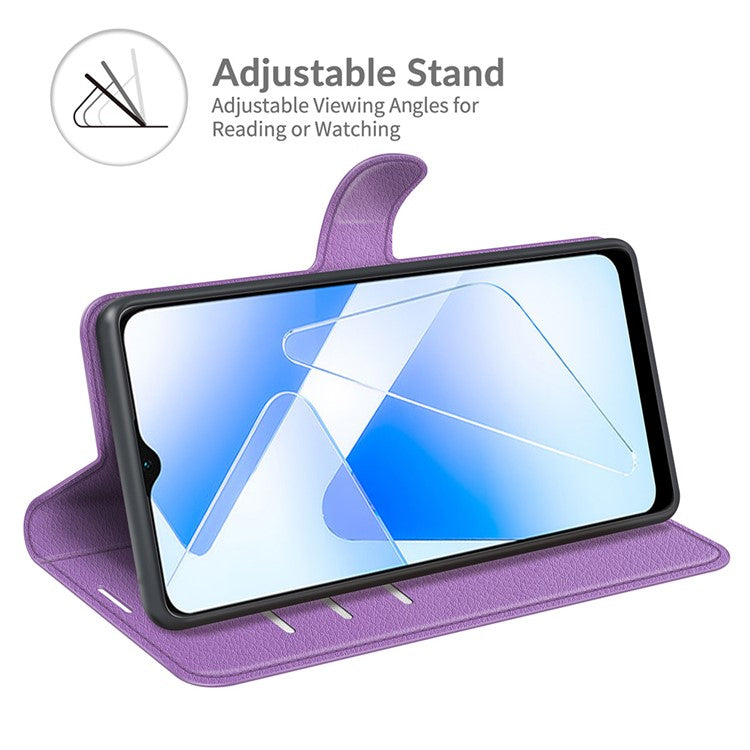 Litchi Skin Magnetic Leather Stand Case for Oppo A55 5G - Purple