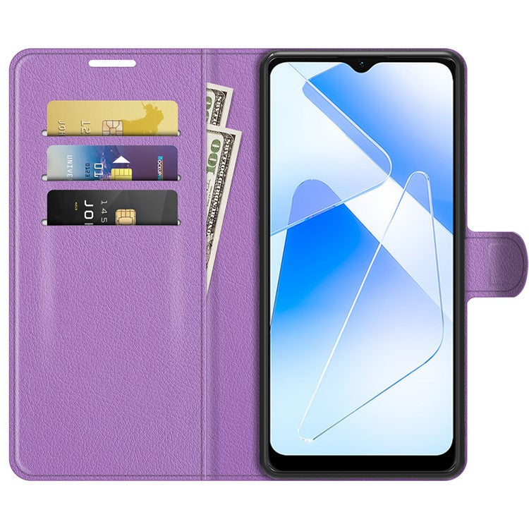 Litchi Skin Magnetic Leather Stand Case for Oppo A55 5G - Purple