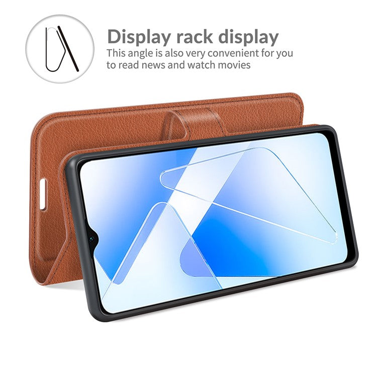 Litchi Skin Magnetic Leather Stand Case for Oppo A55 5G - Brown