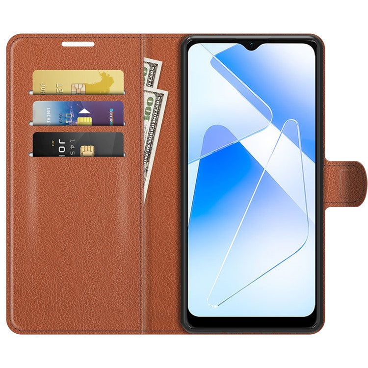 Litchi Skin Magnetic Leather Stand Case for Oppo A55 5G - Brown