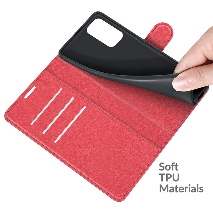 Folio Flip Litchi Texture Leather Wallet Phone Case with Stand for OPPO A54 5G/A93 5G/A74 5G/OnePlus Nord N200 5G - Red