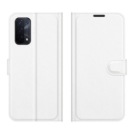 Folio Flip Litchi Texture Leather Wallet Phone Case with Stand for OPPO A54 5G/A93 5G/A74 5G/OnePlus Nord N200 5G - White