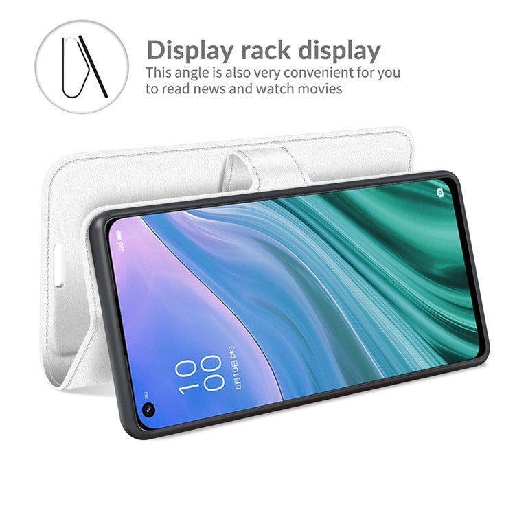 Folio Flip Litchi Texture Leather Wallet Phone Case with Stand for OPPO A54 5G/A93 5G/A74 5G/OnePlus Nord N200 5G - White