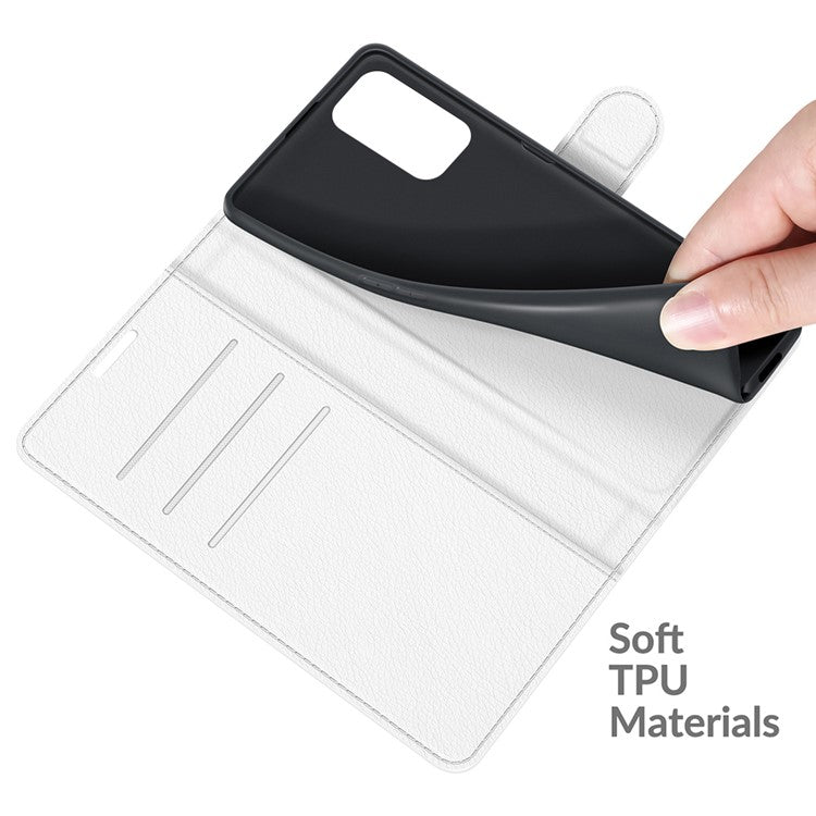 Folio Flip Litchi Texture Leather Wallet Phone Case with Stand for OPPO A54 5G/A93 5G/A74 5G/OnePlus Nord N200 5G - White