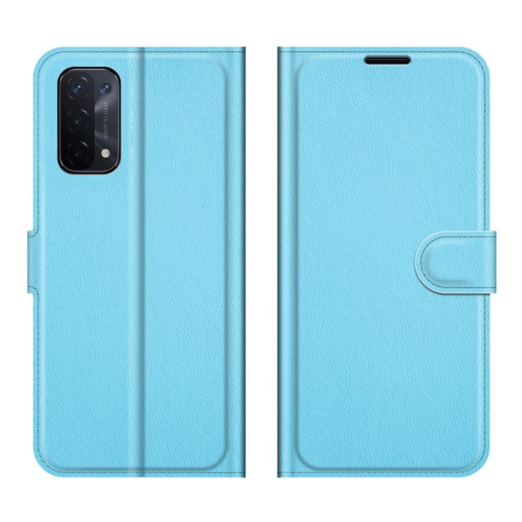 Folio Flip Litchi Texture Leather Wallet Phone Case with Stand for OPPO A54 5G/A93 5G/A74 5G/OnePlus Nord N200 5G - Blue