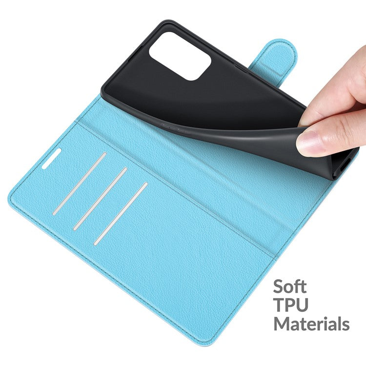 Folio Flip Litchi Texture Leather Wallet Phone Case with Stand for OPPO A54 5G/A93 5G/A74 5G/OnePlus Nord N200 5G - Blue