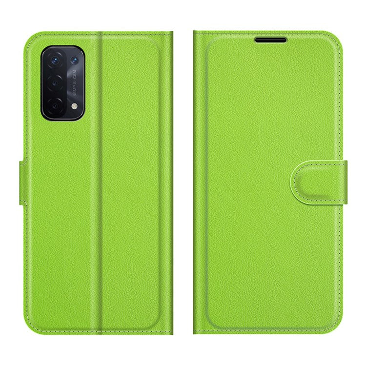 Folio Flip Litchi Texture Leather Wallet Phone Case with Stand for OPPO A54 5G/A93 5G/A74 5G/OnePlus Nord N200 5G - Green