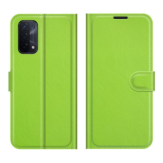 Folio Flip Litchi Texture Leather Wallet Phone Case with Stand for OPPO A54 5G/A93 5G/A74 5G/OnePlus Nord N200 5G - Green