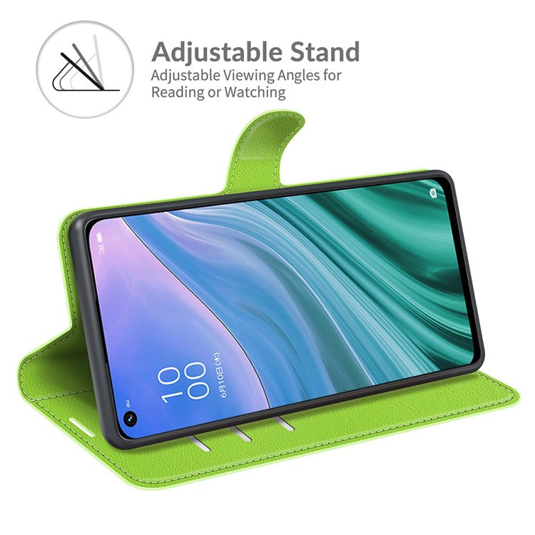 Folio Flip Litchi Texture Leather Wallet Phone Case with Stand for OPPO A54 5G/A93 5G/A74 5G/OnePlus Nord N200 5G - Green
