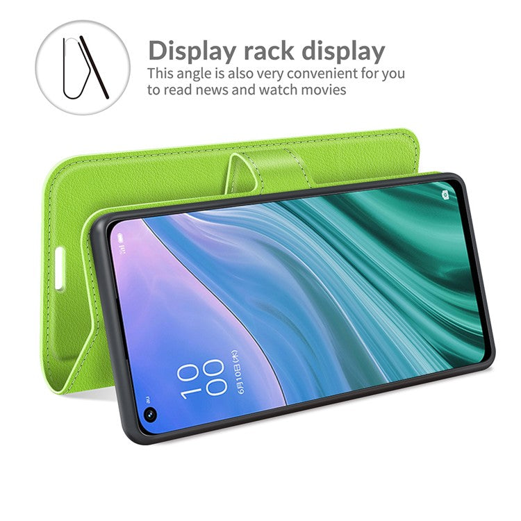 Folio Flip Litchi Texture Leather Wallet Phone Case with Stand for OPPO A54 5G/A93 5G/A74 5G/OnePlus Nord N200 5G - Green