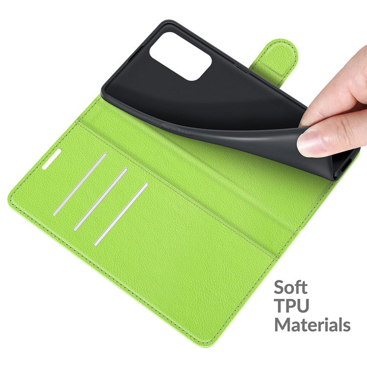 Folio Flip Litchi Texture Leather Wallet Phone Case with Stand for OPPO A54 5G/A93 5G/A74 5G/OnePlus Nord N200 5G - Green