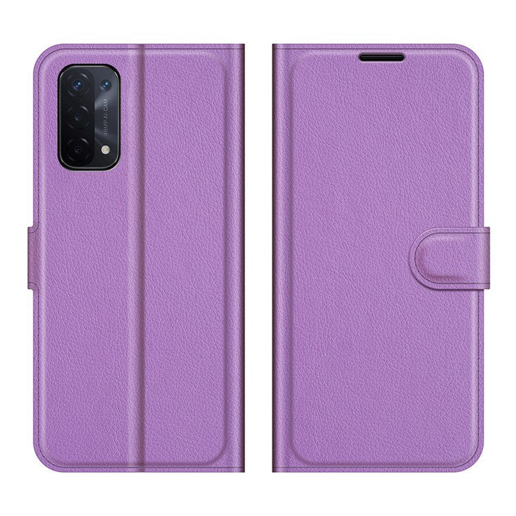 Folio Flip Litchi Texture Leather Wallet Phone Case with Stand for OPPO A54 5G/A93 5G/A74 5G/OnePlus Nord N200 5G - Purple