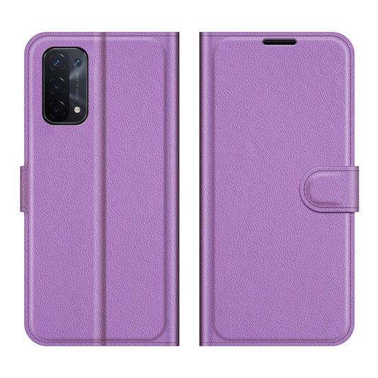 Folio Flip Litchi Texture Leather Wallet Phone Case with Stand for OPPO A54 5G/A93 5G/A74 5G/OnePlus Nord N200 5G - Purple