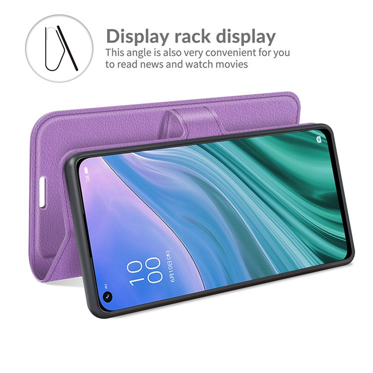 Folio Flip Litchi Texture Leather Wallet Phone Case with Stand for OPPO A54 5G/A93 5G/A74 5G/OnePlus Nord N200 5G - Purple