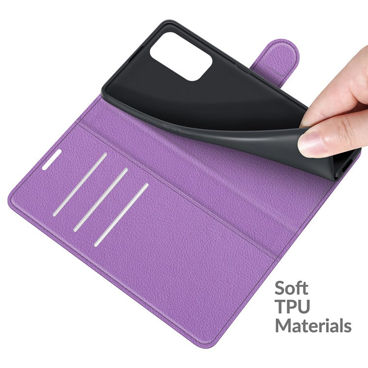 Folio Flip Litchi Texture Leather Wallet Phone Case with Stand for OPPO A54 5G/A93 5G/A74 5G/OnePlus Nord N200 5G - Purple
