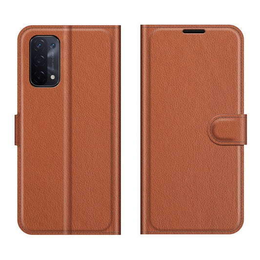 Folio Flip Litchi Texture Leather Wallet Phone Case with Stand for OPPO A54 5G/A93 5G/A74 5G/OnePlus Nord N200 5G - Brown