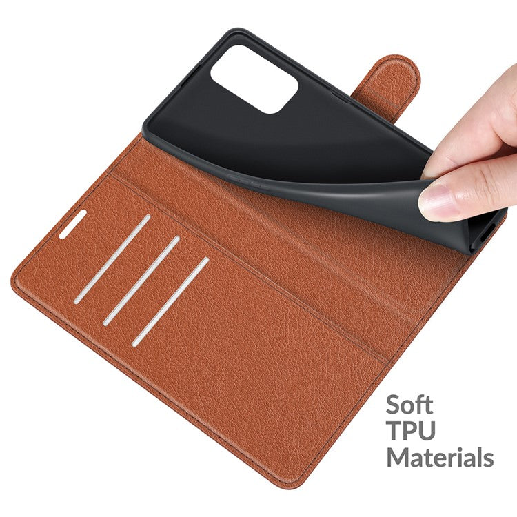 Folio Flip Litchi Texture Leather Wallet Phone Case with Stand for OPPO A54 5G/A93 5G/A74 5G/OnePlus Nord N200 5G - Brown