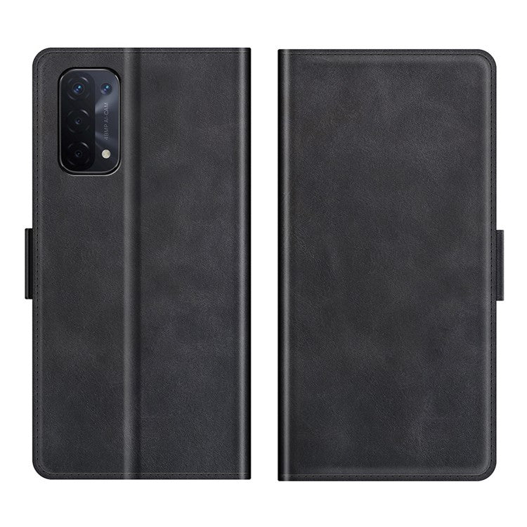 Magnetic Double Clasp Wallet Leather Mobile Phone Case for OPPO A54 5G/A93 5G/A74 5G/OnePlus Nord N200 5G Protection Cover with Stand - Black