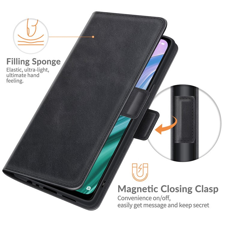 Magnetic Double Clasp Wallet Leather Mobile Phone Case for OPPO A54 5G/A93 5G/A74 5G/OnePlus Nord N200 5G Protection Cover with Stand - Black