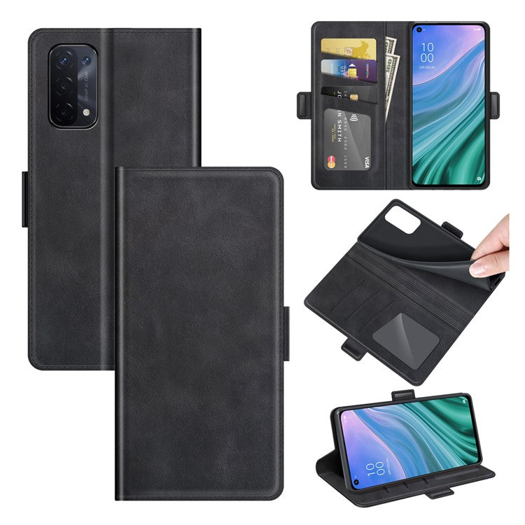 Magnetic Double Clasp Wallet Leather Mobile Phone Case for OPPO A54 5G/A93 5G/A74 5G/OnePlus Nord N200 5G Protection Cover with Stand - Black