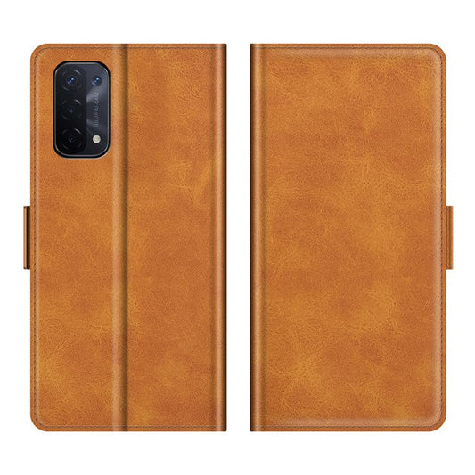 Magnetic Double Clasp Wallet Leather Mobile Phone Case for OPPO A54 5G/A93 5G/A74 5G/OnePlus Nord N200 5G Protection Cover with Stand - Brown