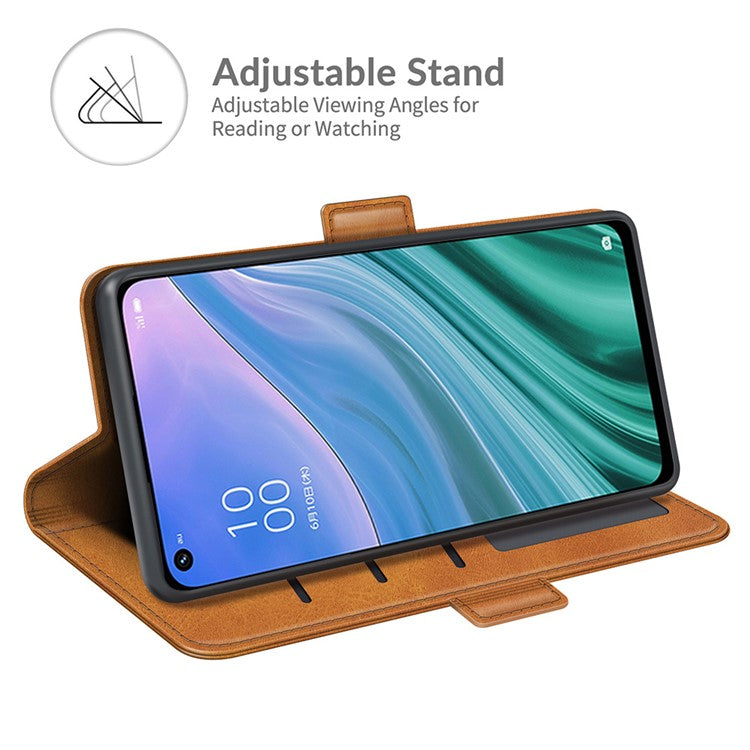 Magnetic Double Clasp Wallet Leather Mobile Phone Case for OPPO A54 5G/A93 5G/A74 5G/OnePlus Nord N200 5G Protection Cover with Stand - Brown