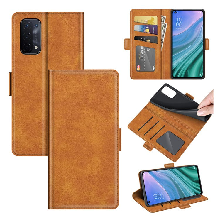 Magnetic Double Clasp Wallet Leather Mobile Phone Case for OPPO A54 5G/A93 5G/A74 5G/OnePlus Nord N200 5G Protection Cover with Stand - Brown
