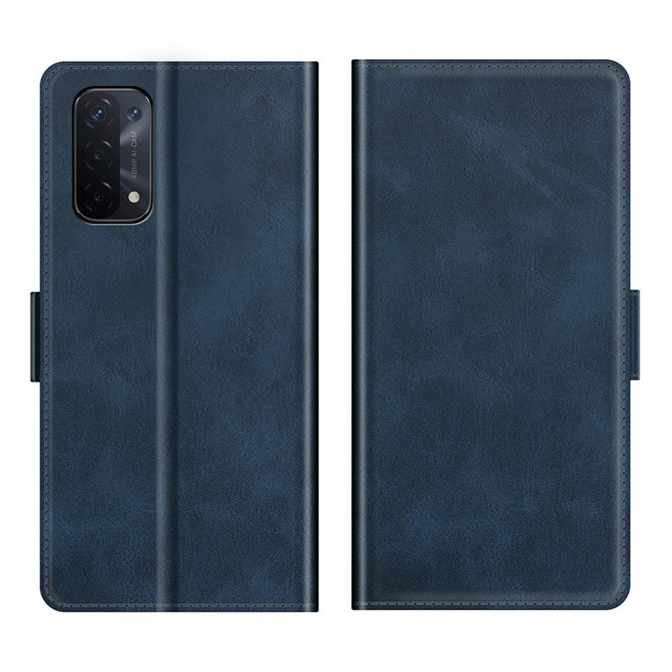 Magnetic Double Clasp Wallet Leather Mobile Phone Case for OPPO A54 5G/A93 5G/A74 5G/OnePlus Nord N200 5G Protection Cover with Stand - Blue