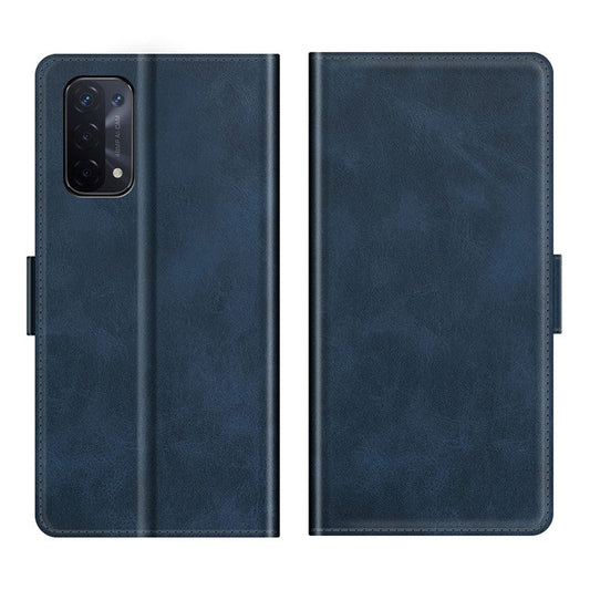 Magnetic Double Clasp Wallet Leather Mobile Phone Case for OPPO A54 5G/A93 5G/A74 5G/OnePlus Nord N200 5G Protection Cover with Stand - Blue