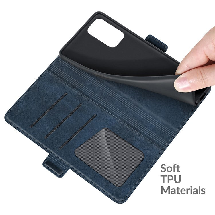 Magnetic Double Clasp Wallet Leather Mobile Phone Case for OPPO A54 5G/A93 5G/A74 5G/OnePlus Nord N200 5G Protection Cover with Stand - Blue