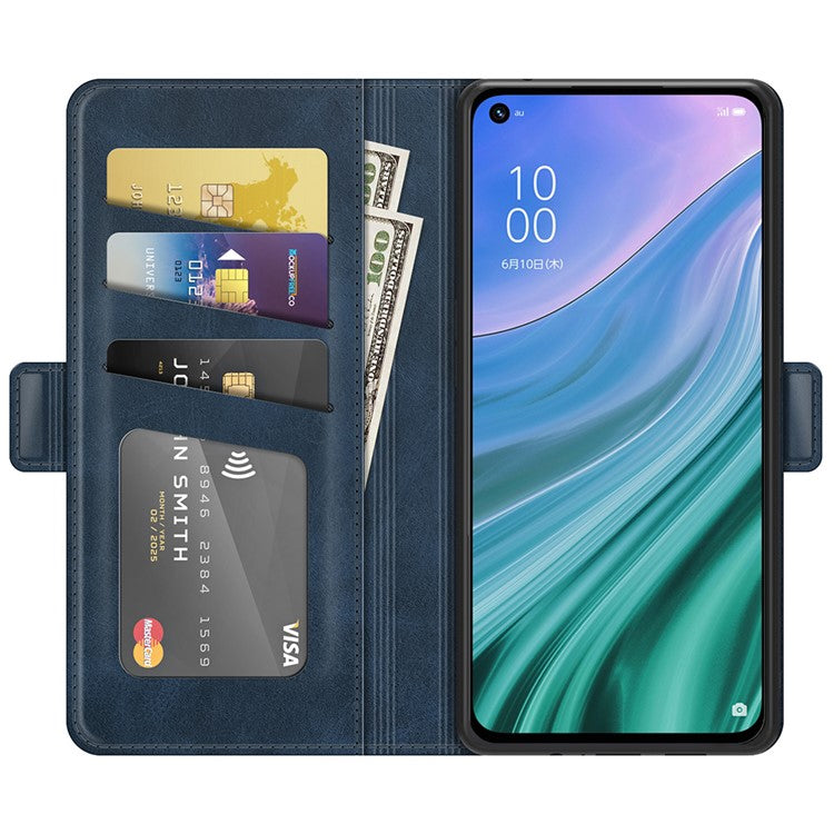 Magnetic Double Clasp Wallet Leather Mobile Phone Case for OPPO A54 5G/A93 5G/A74 5G/OnePlus Nord N200 5G Protection Cover with Stand - Blue