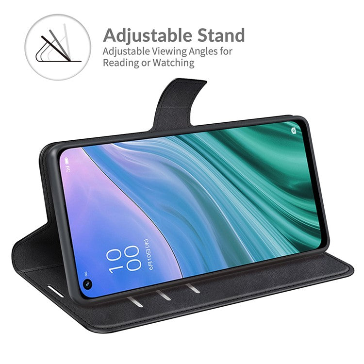 Wallet Design Magnetic Buckle Leather Stand Case for OPPO A54 5G/A93 5G/A74 5G/OnePlus Nord N200 5G Cellphone Cover - Black
