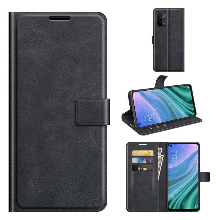 Wallet Design Magnetic Buckle Leather Stand Case for OPPO A54 5G/A93 5G/A74 5G/OnePlus Nord N200 5G Cellphone Cover - Black