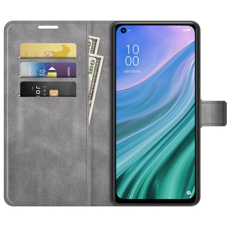 Wallet Design Magnetic Buckle Leather Stand Case for OPPO A54 5G/A93 5G/A74 5G/OnePlus Nord N200 5G Cellphone Cover - Grey