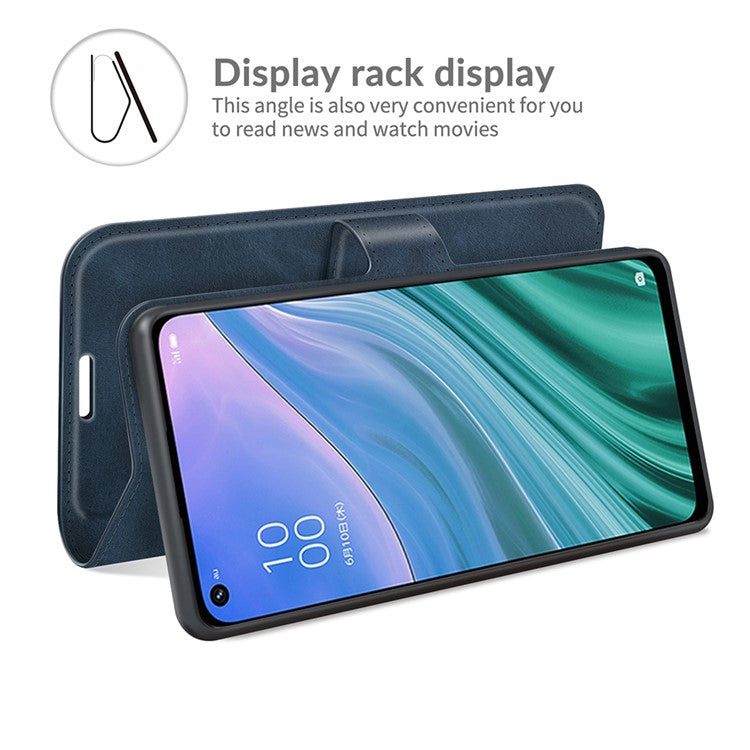 Wallet Design Magnetic Buckle Leather Stand Case for OPPO A54 5G/A93 5G/A74 5G/OnePlus Nord N200 5G Cellphone Cover - Blue