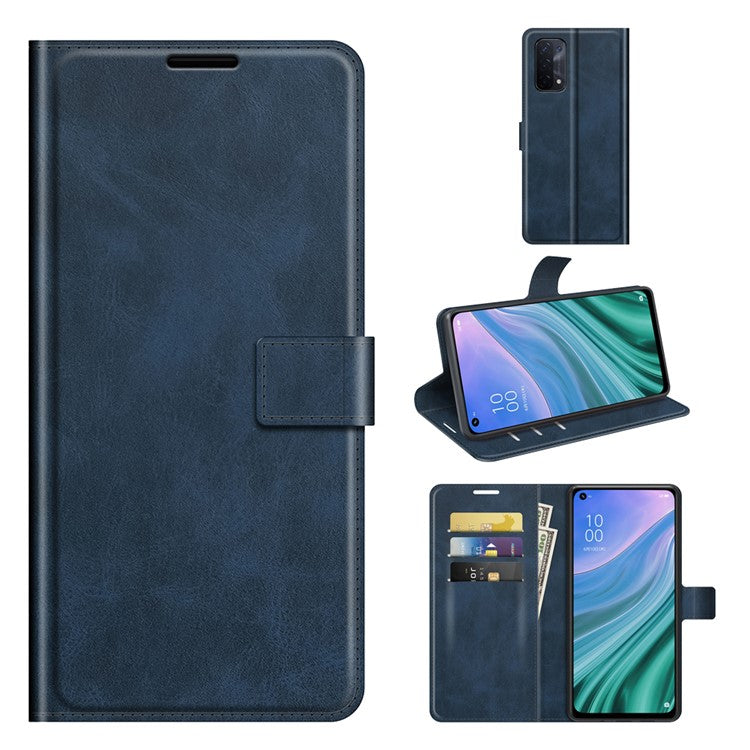 Wallet Design Magnetic Buckle Leather Stand Case for OPPO A54 5G/A93 5G/A74 5G/OnePlus Nord N200 5G Cellphone Cover - Blue