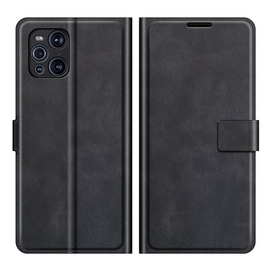 Magnetic Clasp Leather Wallet Standing Protective Case Cover for Oppo Find X3/Find X3 Pro - Black