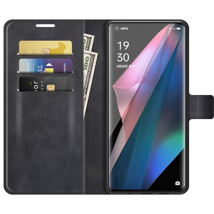 Magnetic Clasp Leather Wallet Standing Protective Case Cover for Oppo Find X3/Find X3 Pro - Black