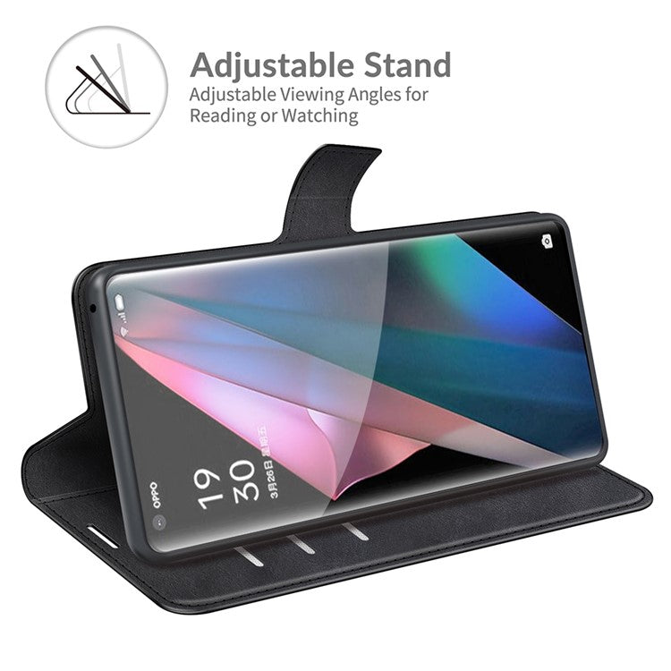 Magnetic Clasp Leather Wallet Standing Protective Case Cover for Oppo Find X3/Find X3 Pro - Black
