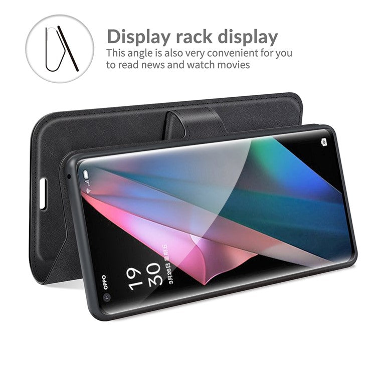 Magnetic Clasp Leather Wallet Standing Protective Case Cover for Oppo Find X3/Find X3 Pro - Black
