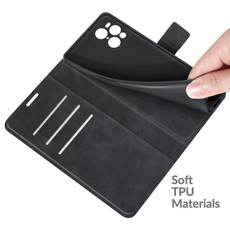 Magnetic Clasp Leather Wallet Standing Protective Case Cover for Oppo Find X3/Find X3 Pro - Black