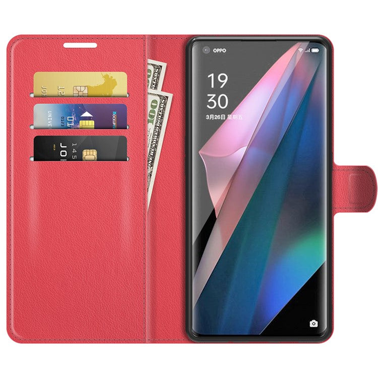 Litchi Skin Magnetic Leather Stand Case for Oppo Find X3 Pro / Oppo Find X3 - Red