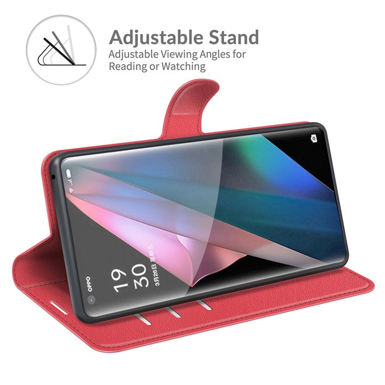 Litchi Skin Magnetic Leather Stand Case for Oppo Find X3 Pro / Oppo Find X3 - Red